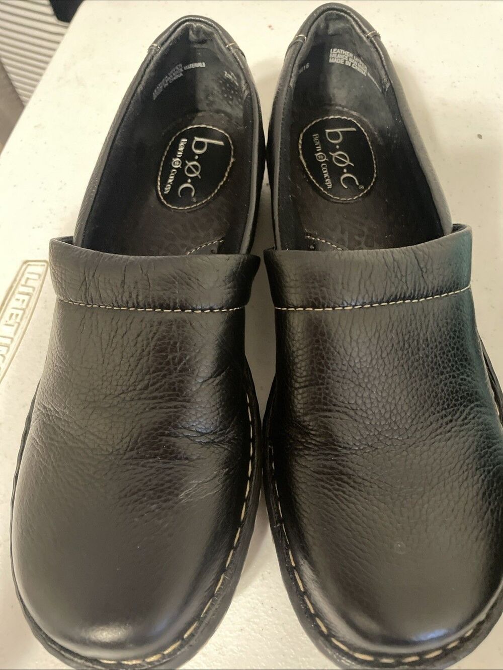 BOC Born Concepts Black Leather Slip On Clogs Mules Comfort Size 7M